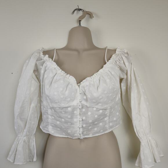 Zara Peasant Top Womens Med Embroidered Button Long Sleeve Boho Romantic Blouse - Picture 5 of 17